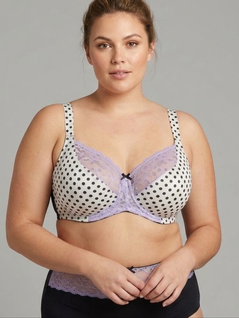 Deesse Lingerie Black & White Polka Dot Bra with Lavender Lace